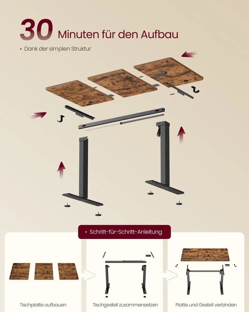 Songmics Reguliuojamo aukščio stalas 120 × 60 × 72–120 cm