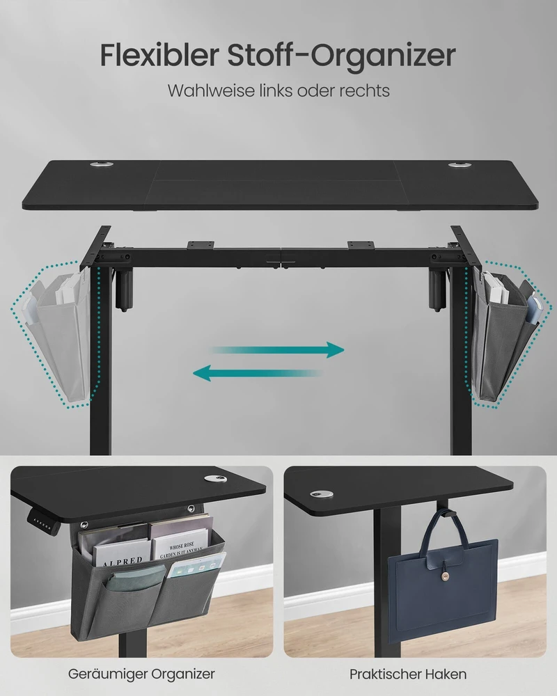 Songmics Reguliuojamo aukščio elektrinis stalas 60 x 120 x (72-120) cm