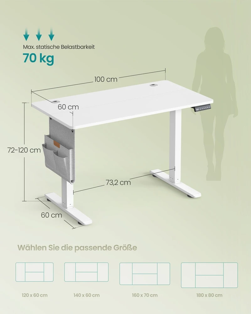 Songmics Reguliuojamo aukščio stalas 100 × 60 × (72–120) cm