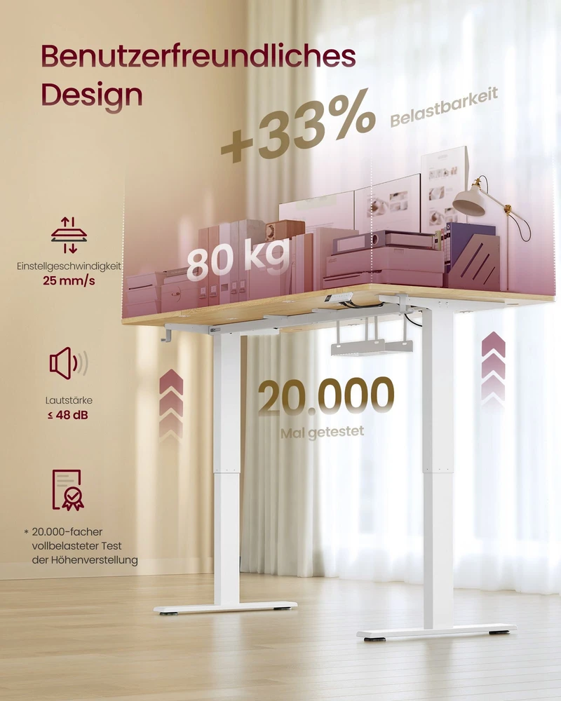 Songmics Aukštį reguliuojantis stalas su USB-C jungtimi, 180 x 80 cm