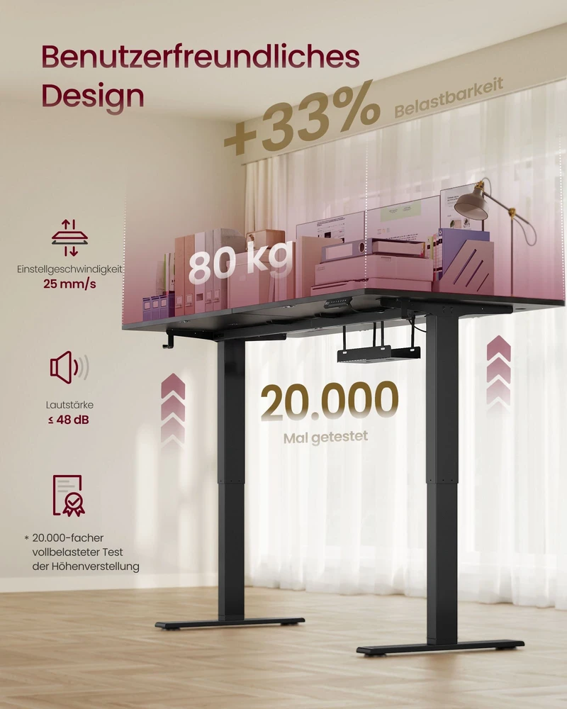 Songmics Aukštį reguliuojantis stalas su USB-C jungtimi, 180 x 80 cm