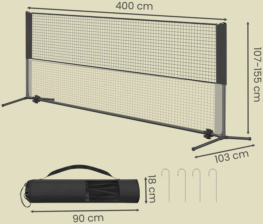 Songmics 400 cm badmintono tinklas, reguliuojamo aukščio, tinklinio tinklas