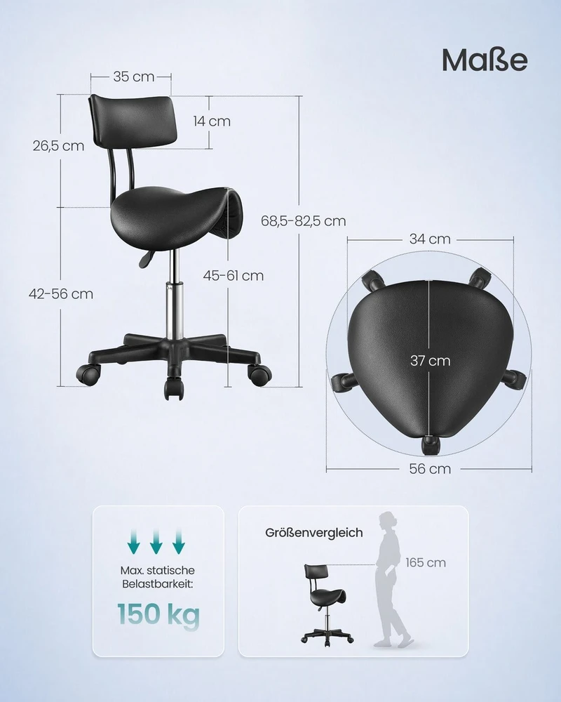 Songmics Balno taburetė, reguliuojamo aukščio, juoda