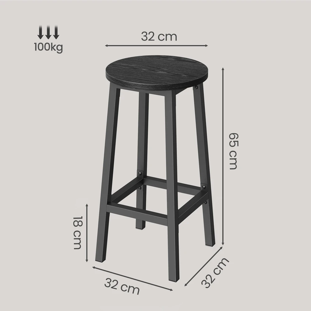 Songmics VASAGLE baro kėdės, 2 vnt. rinkinys, baro kėdės 65 cm aukščio, virtuvės kėdės su metaliniu rėmu