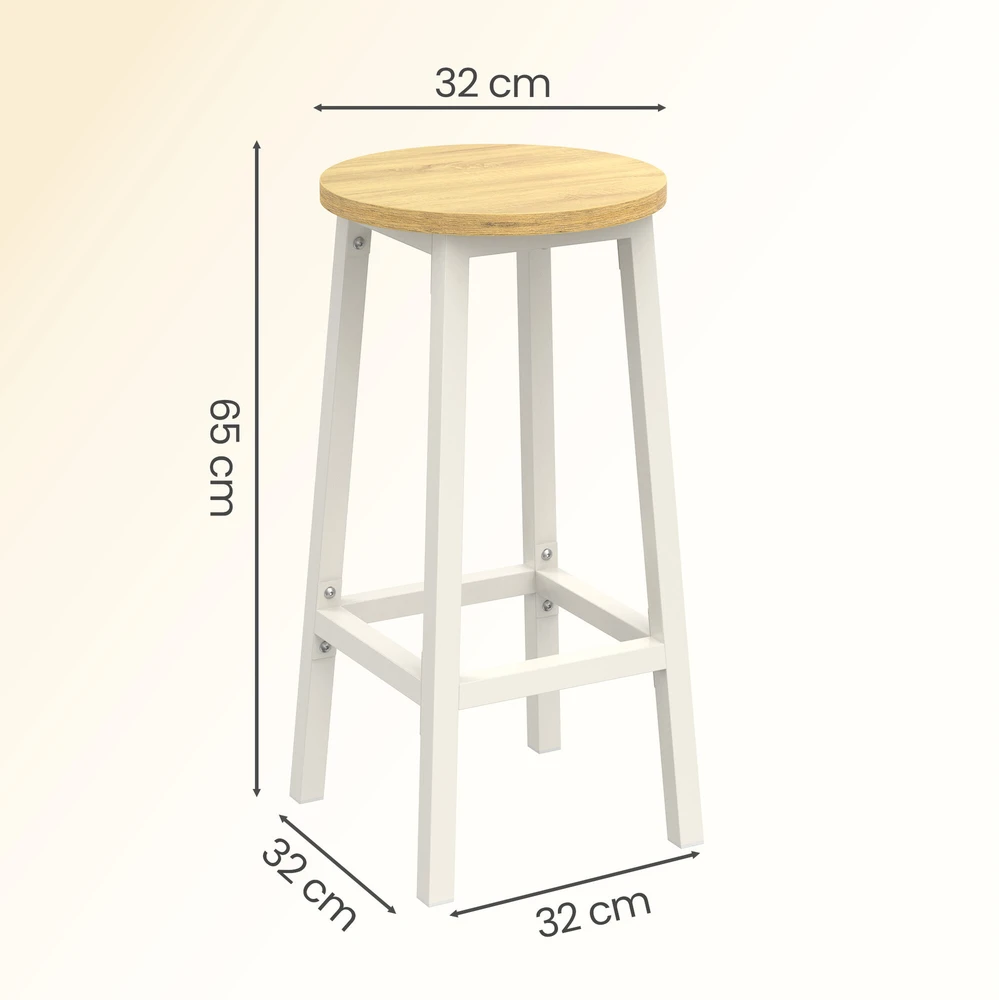 Songmics Baro kėdės, juodos, ąžuolo smėlio ir baltos, Ø 32 × 65 cm, 2 vnt.