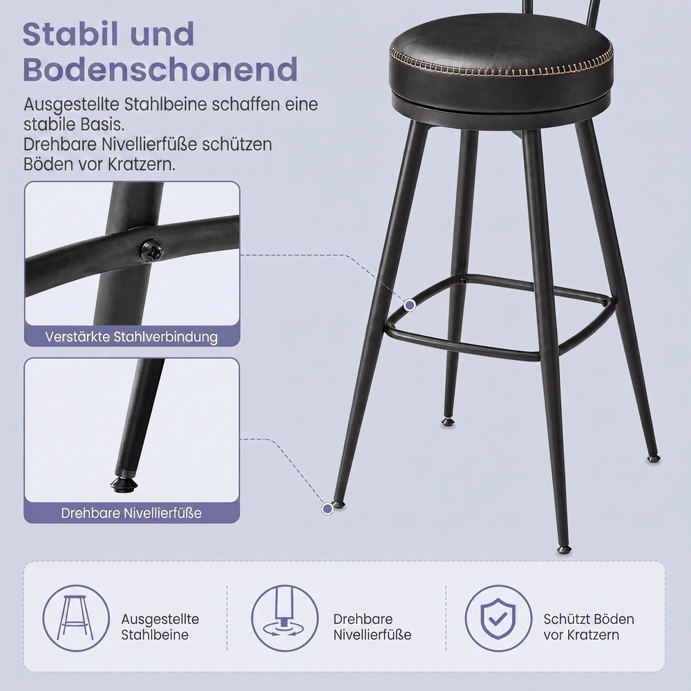 Songmics Baro kėdė su atlošu iš dirbtinės odos, 2 vnt.