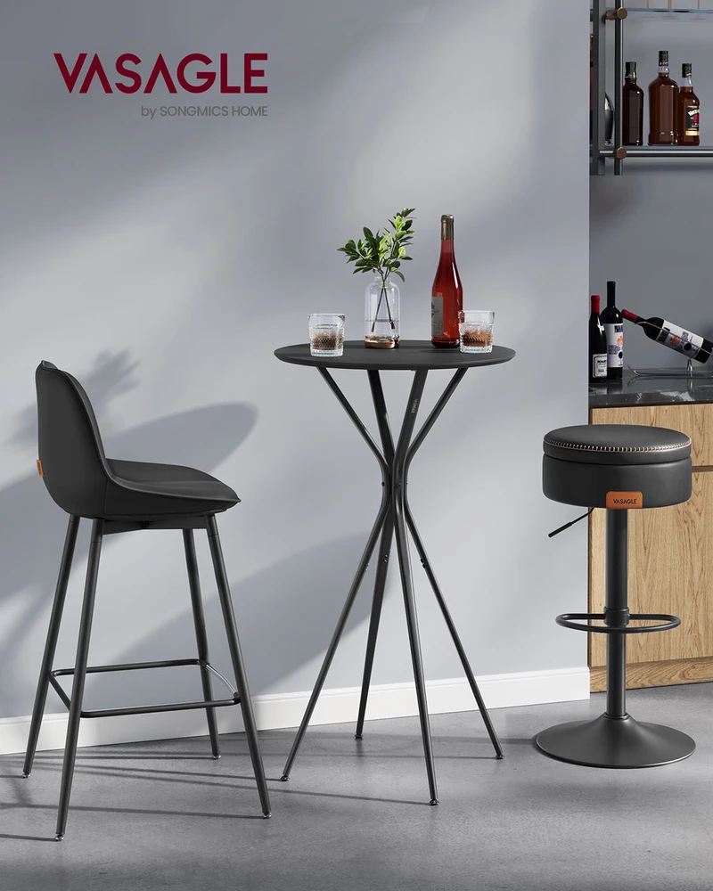 Songmics Vasagle Baro stalas su metaliniu rėmu 60 x 60 x 105 cm rašalas juodas matinis juodas