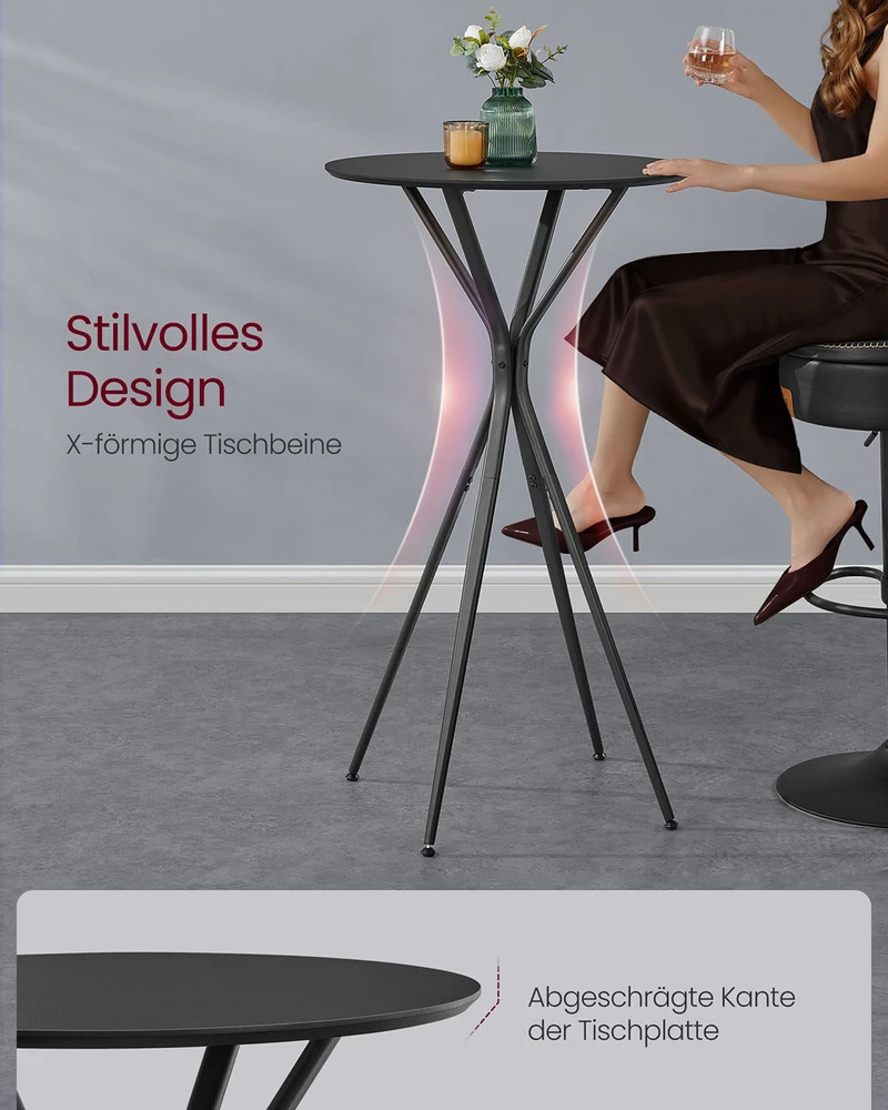 Songmics Vasagle Baro stalas su metaliniu rėmu 60 x 60 x 105 cm rašalas juodas matinis juodas