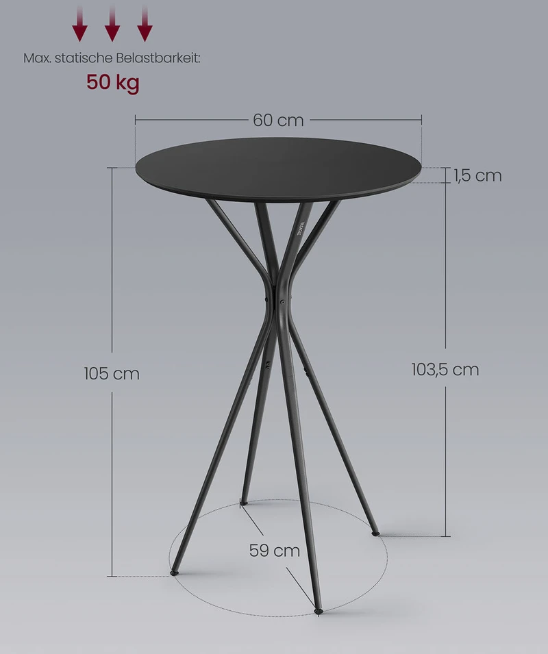 Songmics Vasagle Baro stalas su metaliniu rėmu 60 x 60 x 105 cm rašalas juodas matinis juodas