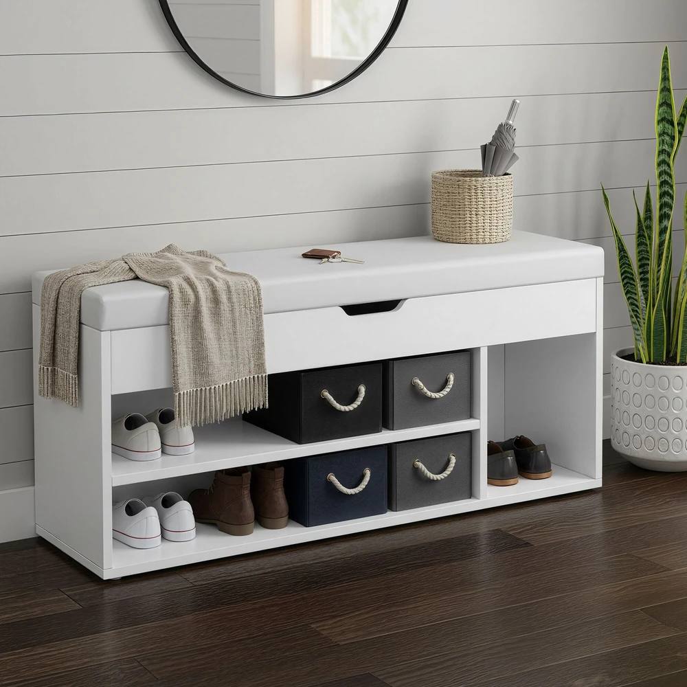 Songmics Suoliukas su sėdyne ir vieta batams, 30x100x44 cm, 138 kg