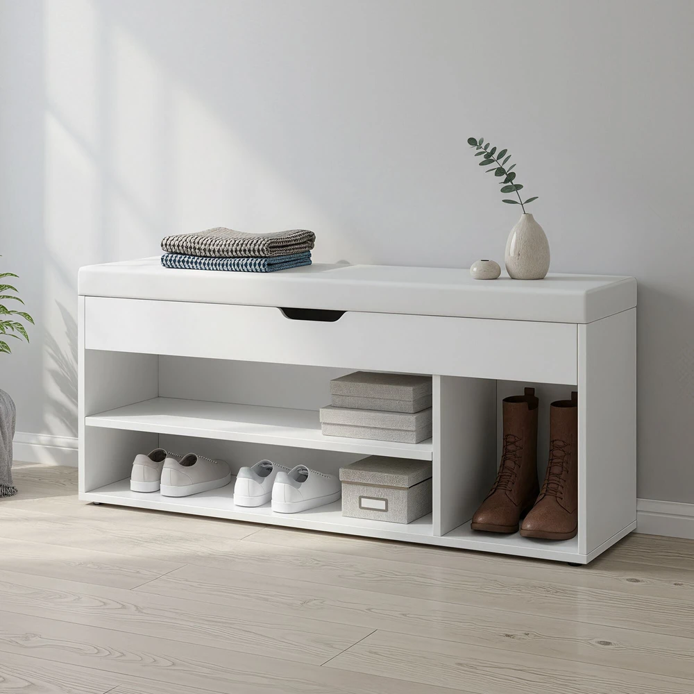 Songmics Suoliukas su sėdyne ir vieta batams, 30x100x44 cm, 138 kg