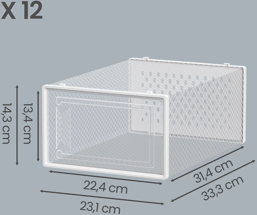 Songmics Batų dėžės su durelėmis, skaidrios baltos, 33,5 × 23,2 × 14,3 cm, 12 vnt.