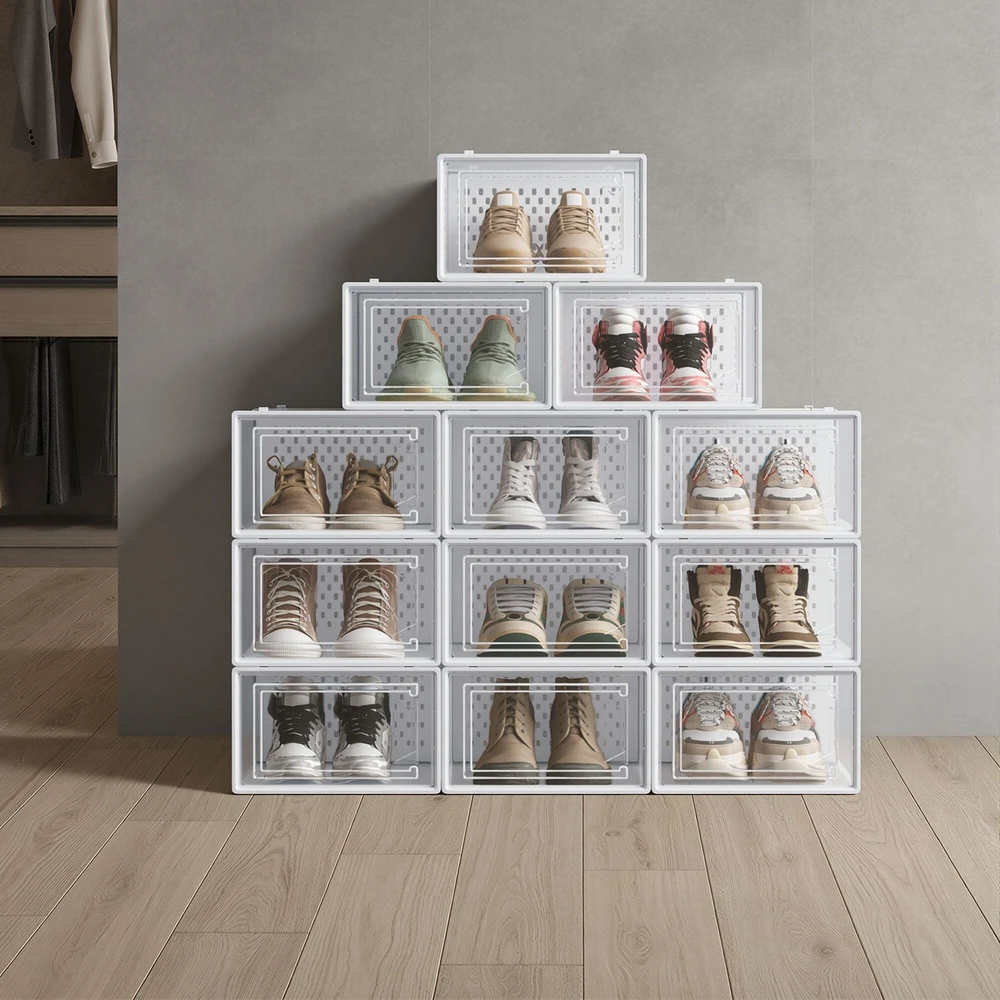 Songmics Batų dėžės su durelėmis, skaidrios baltos, 33,5 × 23,2 × 14,3 cm, 12 vnt.