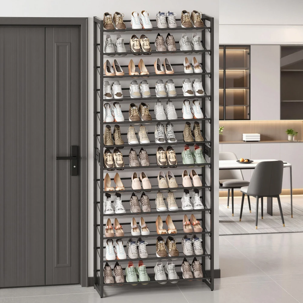 Songmics Batų lentyna 12 lentynų plieninė 30,8x92,6x223,1 cm juoda