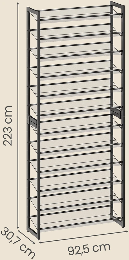 Songmics Batų lentyna 12 lentynų plieninė 30,8x92,6x223,1 cm juoda