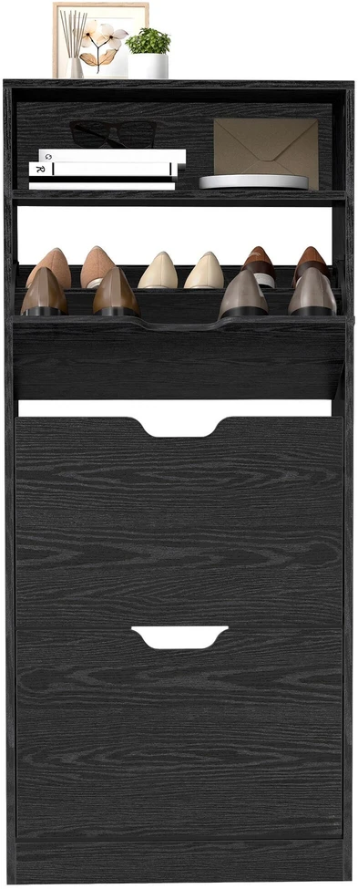 Vasagle Batų spintelė 3 durelės juoda 24 x 60 x 139 cm