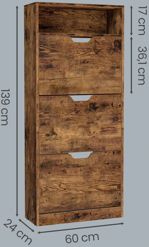 Songmics Batų spintelė 3 skyrių 24x60x139 cm ruda