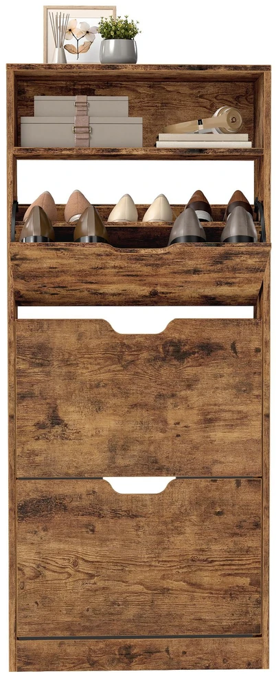 Songmics Batų spintelė 3 skyrių 24x60x139 cm ruda