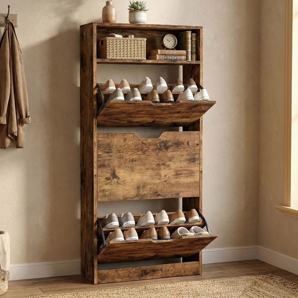 Songmics Batų spintelė 3 skyrių 24x60x139 cm ruda