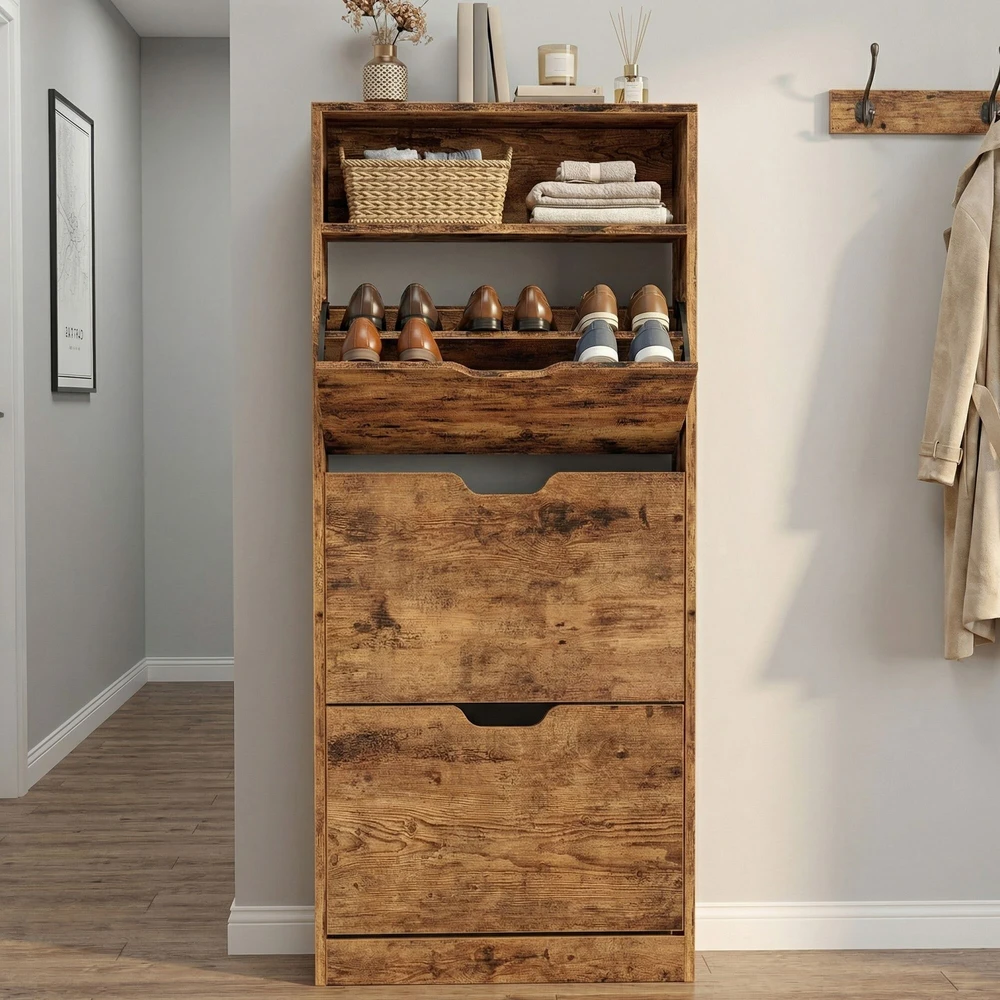 Songmics Batų spintelė 3 skyrių 24x60x139 cm ruda