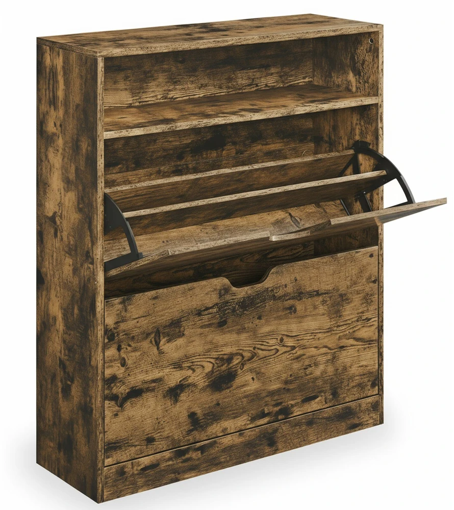 Songmics Batų spintelė, 2 durelės, atviras skyrius vintage ruda 24x80x102 cm