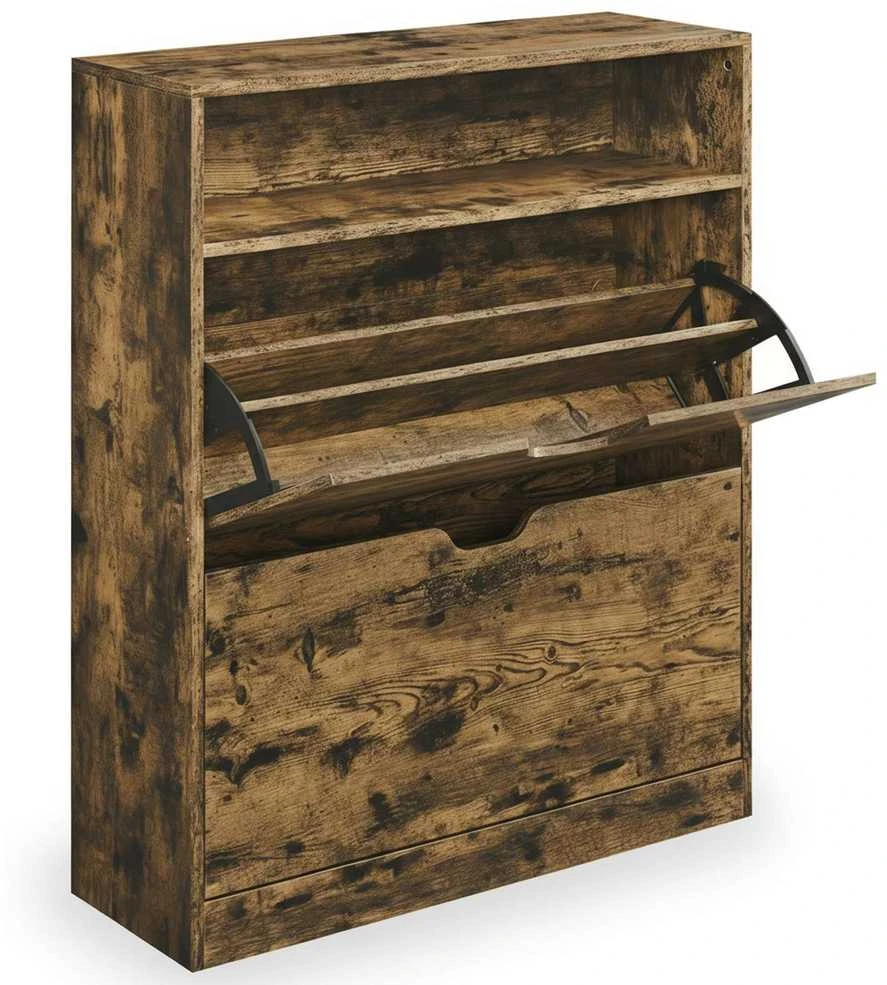 Songmics Batų spintelė, 2 durelės, atviras skyrius vintage ruda 24x80x102 cm