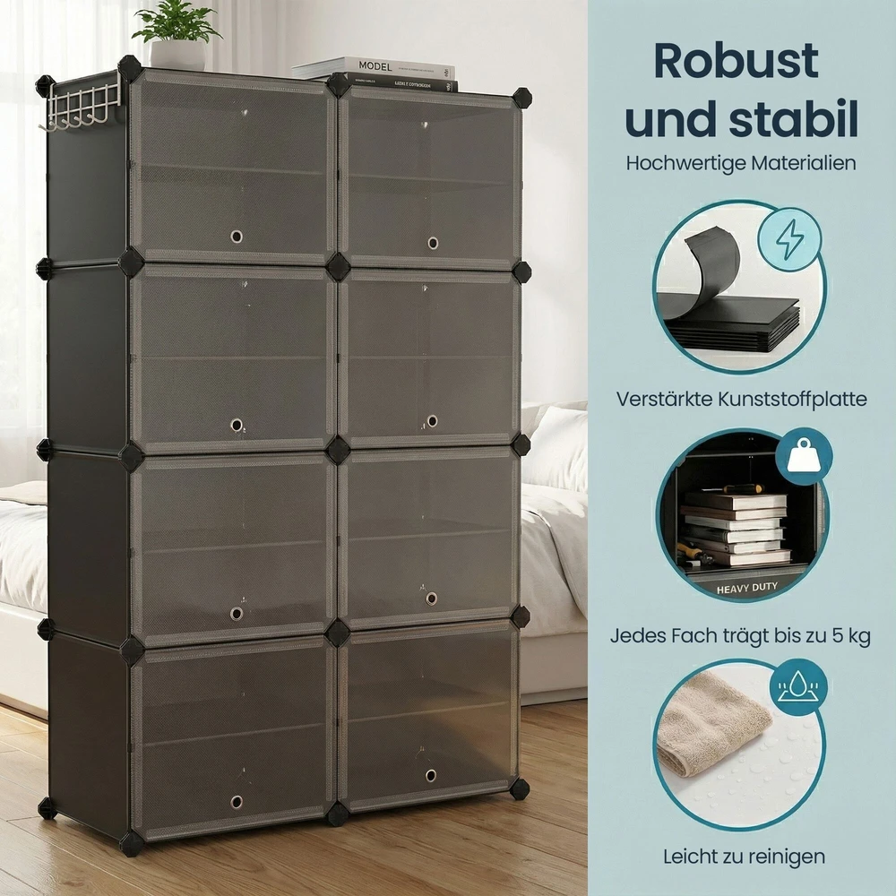 Songmics Batų lentyna su 8 skyreliais, juoda