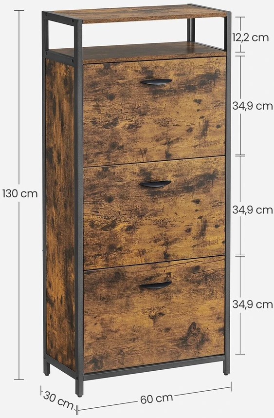Songmics VASAGLE batų spintelė su 3 atverčiamais skyriais, 60 × 30 × 130 cm, LBS101B01