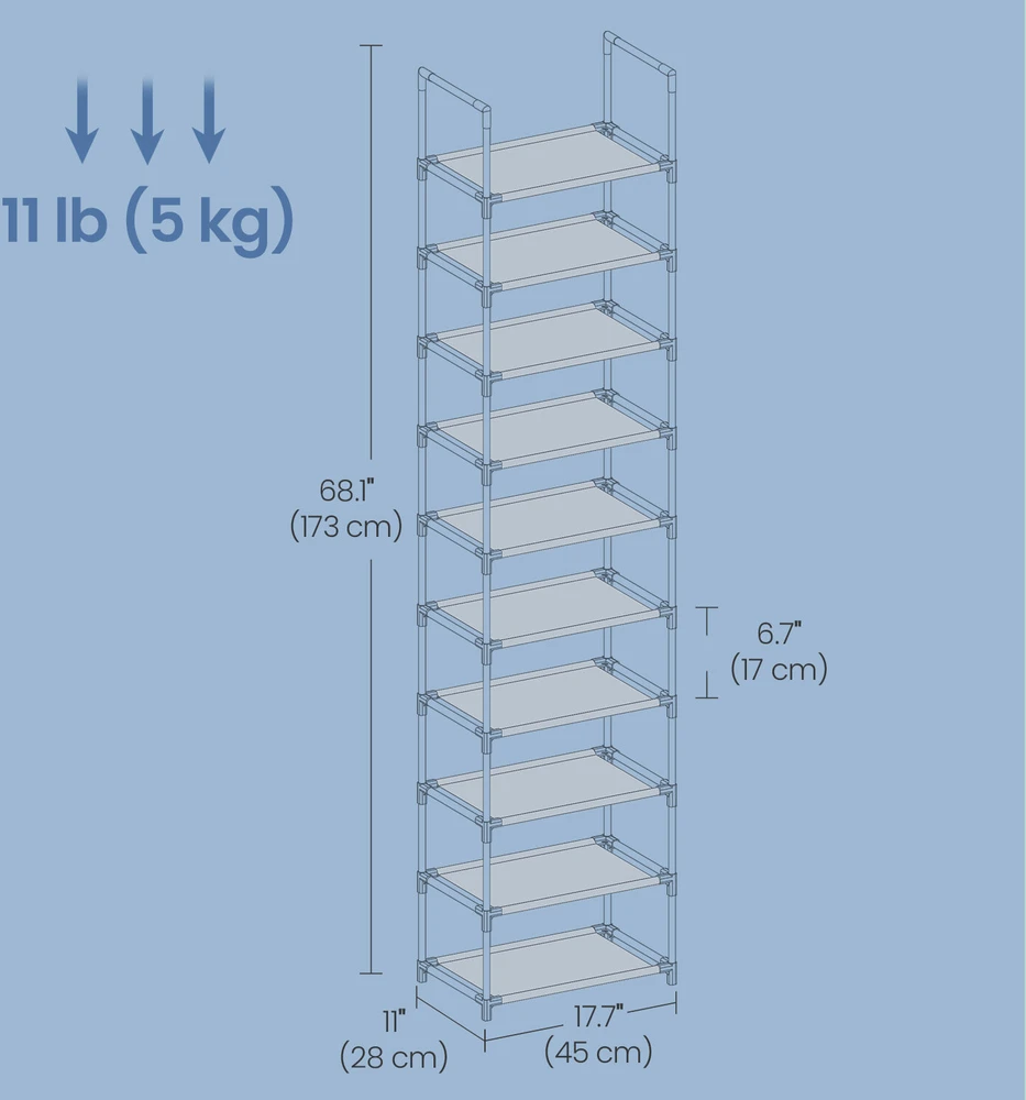 Batų lentyna SONGMICS 10 lygių, 45x28x173 cm, juoda