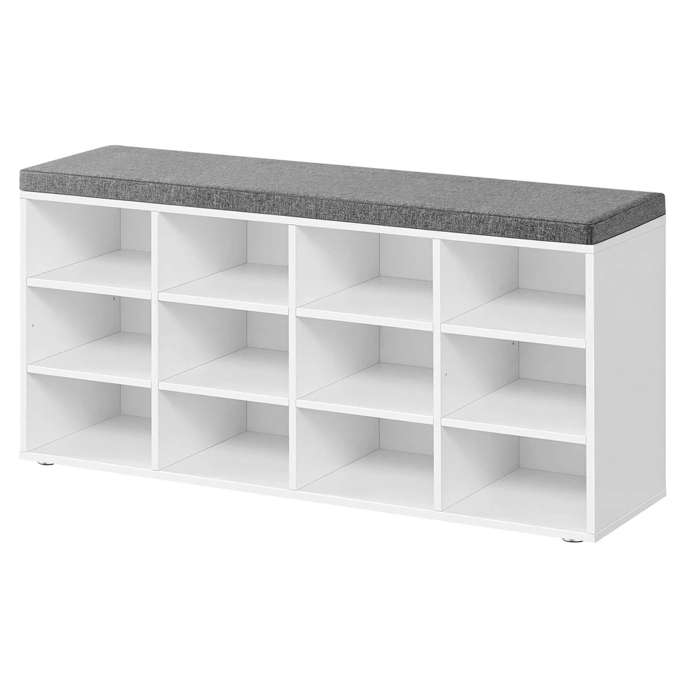 Songmics Batų suoliukas su daiktų laikymo vieta, 12 skyrių, baltas