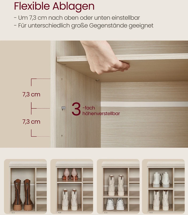 Songmics Vasagle Batų lentyna su sėdyne 30,3 x 78,5 x 48 cm natūralios smėlio spalvos