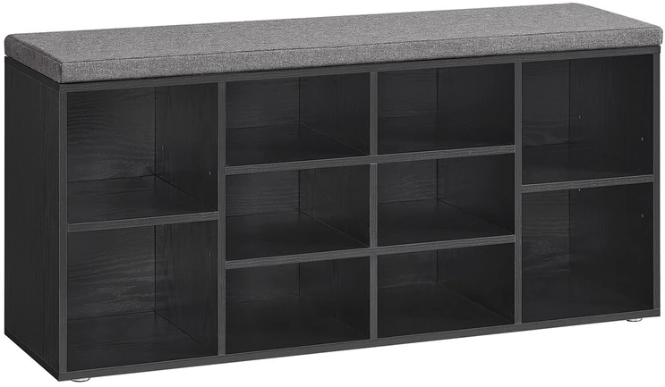 Songmics Vasagle Batų lentyna su sėdyne 30 x 104 x 48 cm juodmedžio juoda