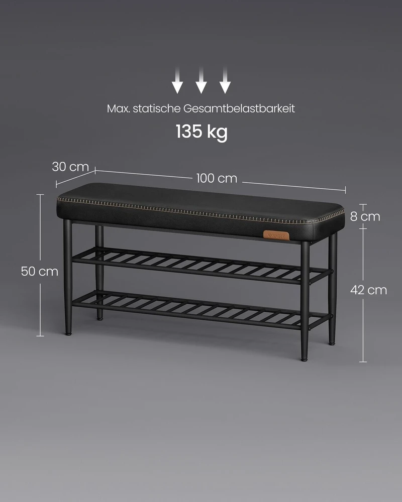 Songmics Vasagle EKHO kolekcijos batų suolas su siūlėmis 30 x 100 x 50 cm rašalas juodas