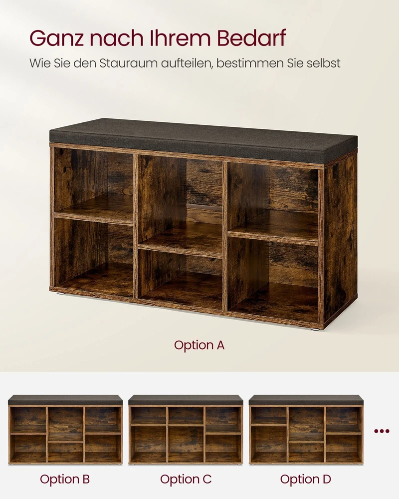 Songmics Vasagle Batų lentyna su sėdyne 30 x 87 x 48 cm vintažinė rudai pilka
