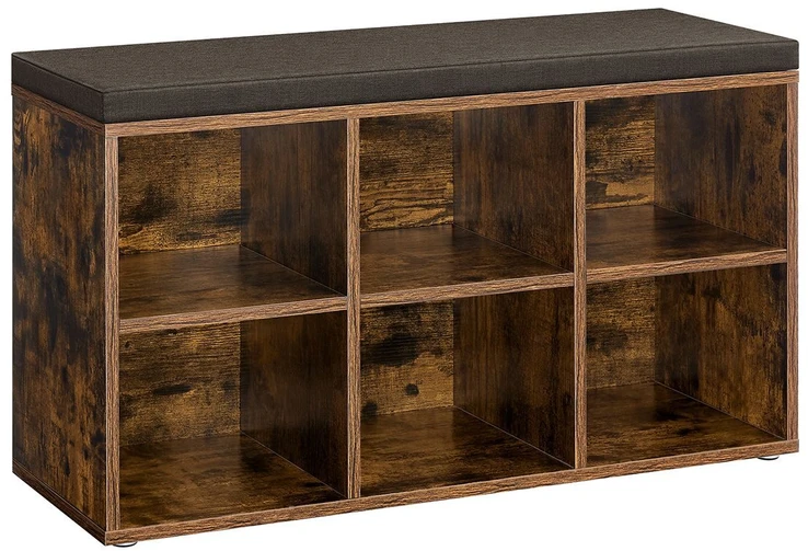 Songmics Vasagle Batų lentyna su sėdyne 30 x 87 x 48 cm vintažinė rudai pilka