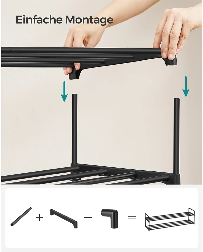 Songmics 3 lygių metalinė batų lentyna 30 x 116 x 55 cm, sukraunama viena ant kitos