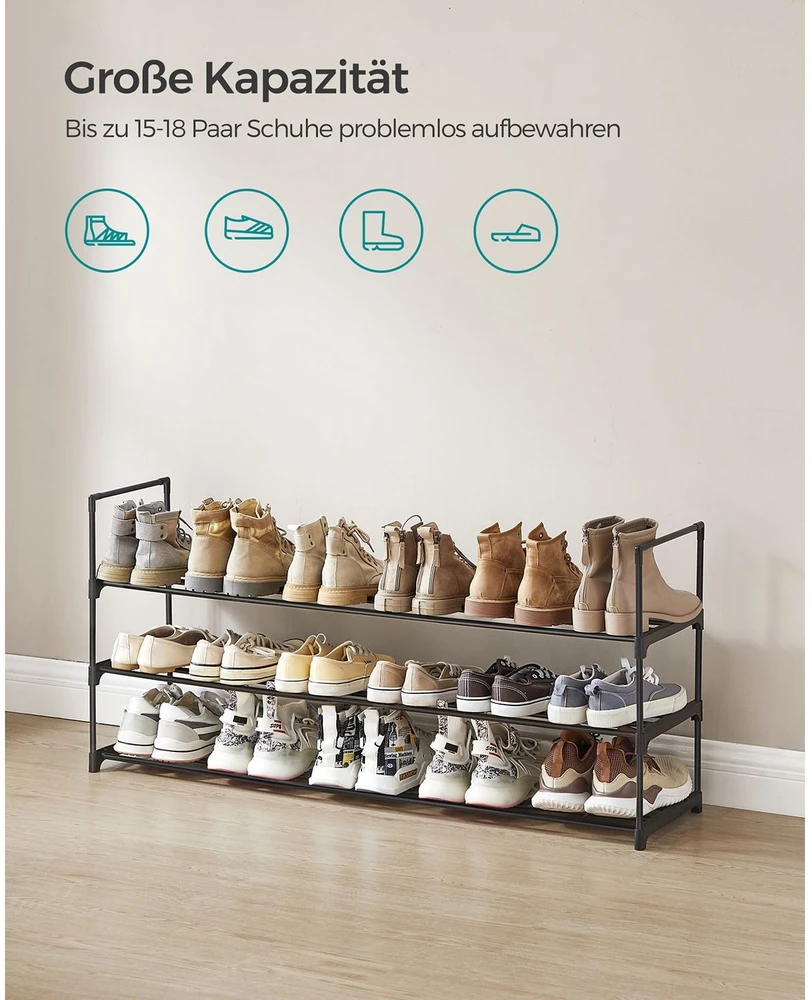Songmics 3 lygių metalinė batų lentyna 30 x 116 x 55 cm, sukraunama viena ant kitos