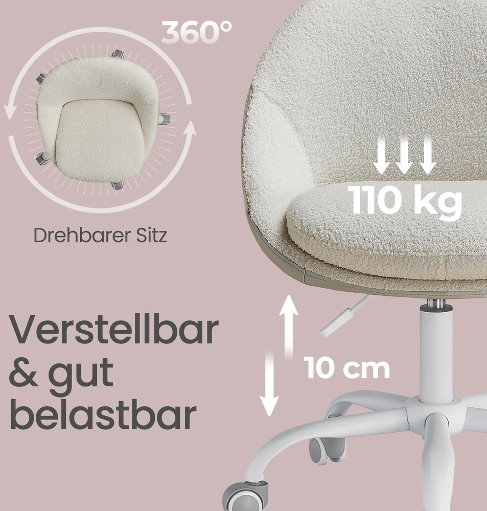 Songmics Namų biuro kėdė, vilnos makiažo kėdė, rašomojo stalo kėdė