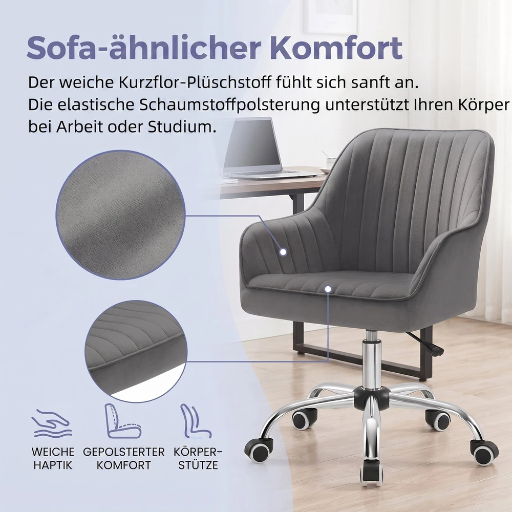 Songmics Biuro kėdė, sukamoji kėdė su aksominiu užvalkalu, putplasčio apmušalais
