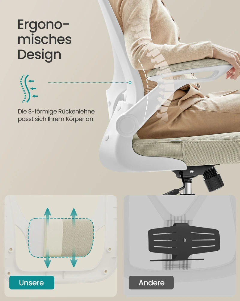 Songmics Ergonomiška biuro kėdė su tinkleliu cappuccino beige