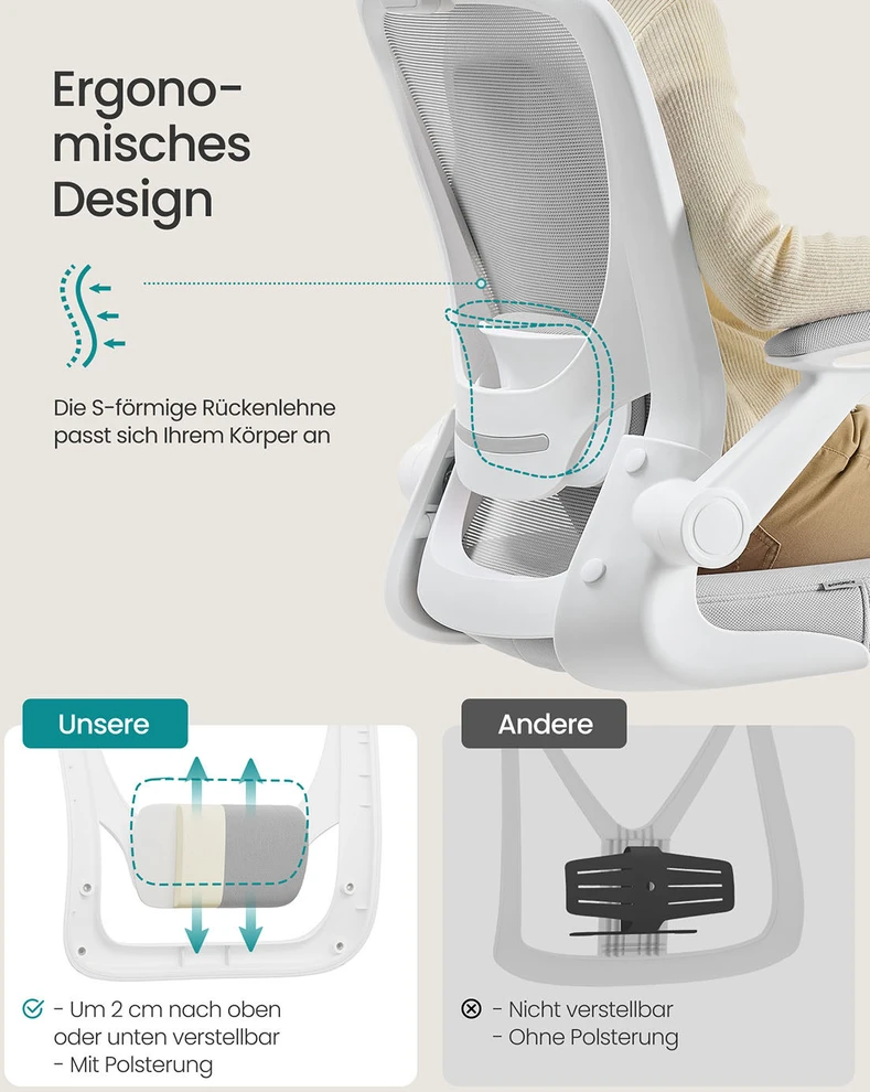 Songmics Ergonomiška biuro kėdė su tinkleliu ir atlošu balandžių pilkos spalvos