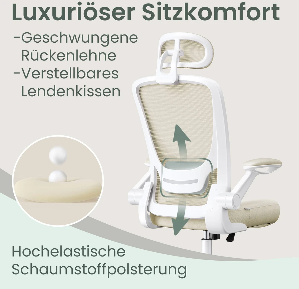 Songmics Ergonominė biuro kėdė su tinkleliu, kapučino spalvos