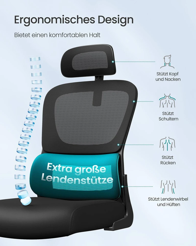 Songmics Ergonomiška biuro kėdė su tinkleliu ir atlenkiamais porankiais