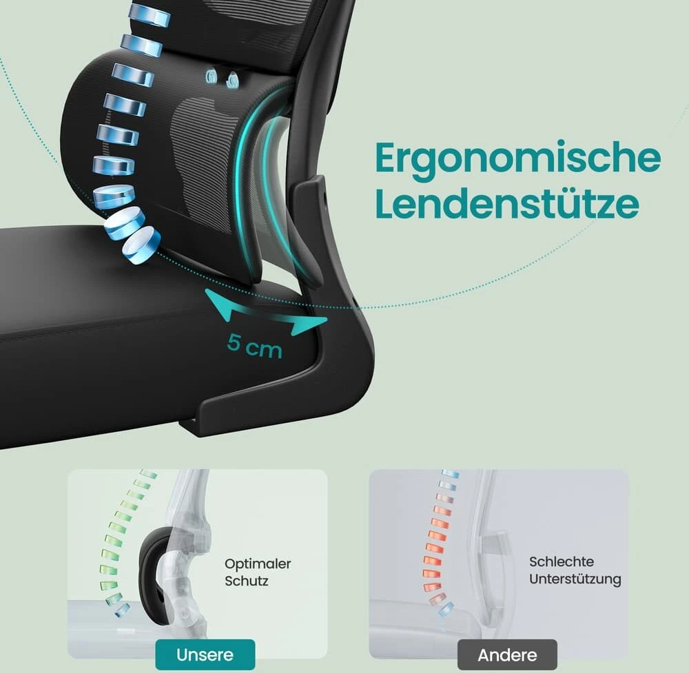 Songmics Ergonomiška biuro kėdė su tinkliniu atlošu ir porankiais