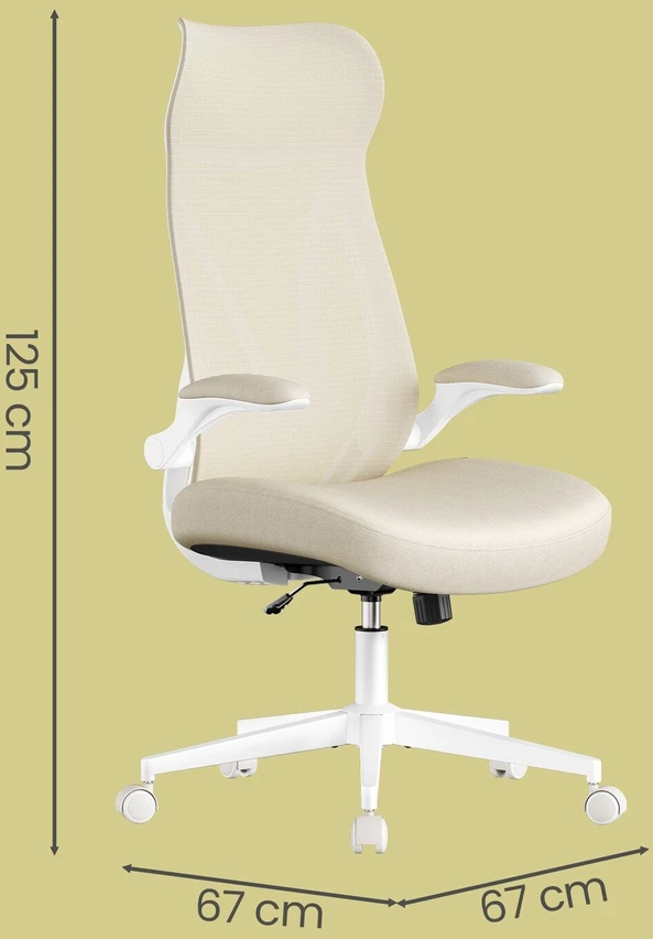 Songmics Ergonomiška biuro kėdė 67x67x125 cm, smėlio spalvos
