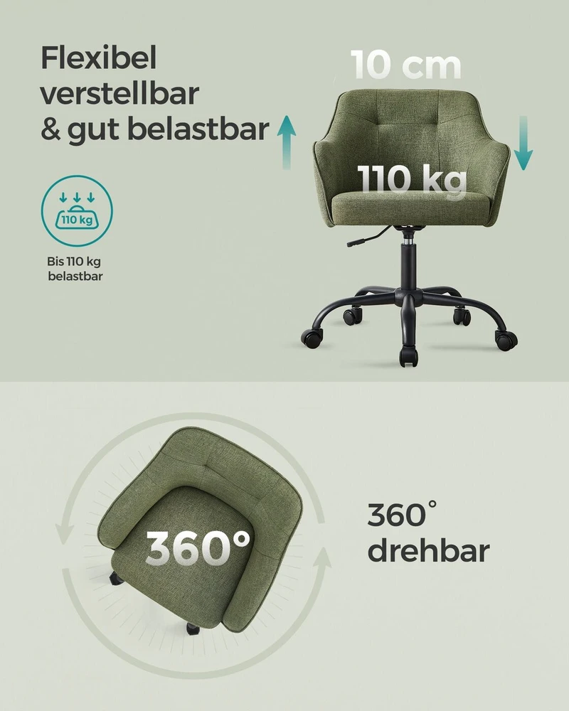 Songmics Namų biuro kėdė žalia