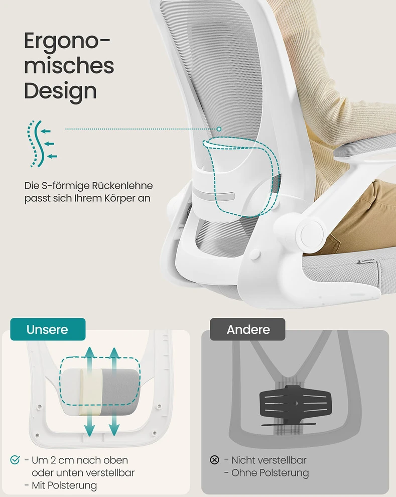 Songmics Ergonomiška biuro kėdė su tinkleliu ir 53 cm sėdyne šviesiai pilka
