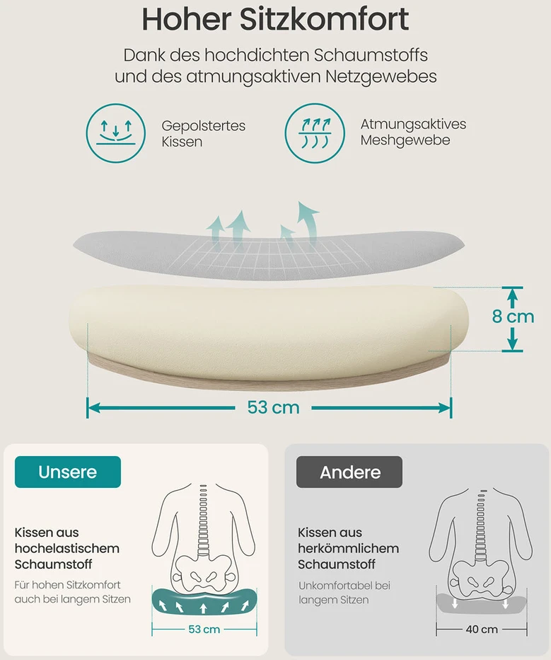 Songmics Ergonomiška biuro kėdė su tinkleliu ir 53 cm sėdyne šviesiai pilka