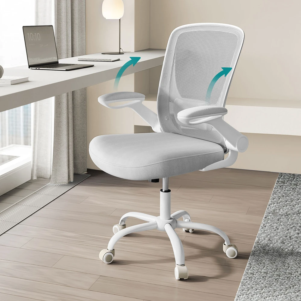 Songmics Ergonomiška biuro kėdė su tinkleliu ir 53 cm sėdyne šviesiai pilka