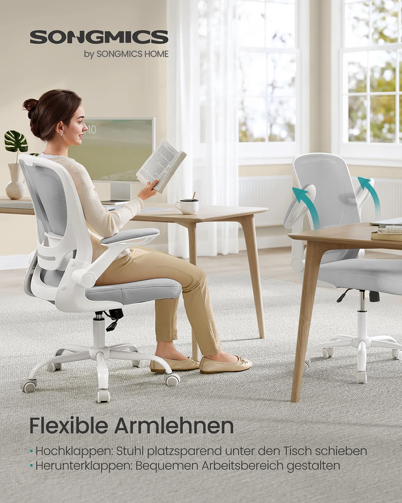 Songmics Ergonomiška biuro kėdė su tinkleliu ir 53 cm sėdyne šviesiai pilka